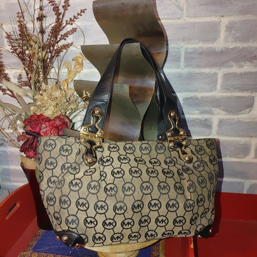 MICHAEL KORS Logo Shopper Tote Bag MK Canvas